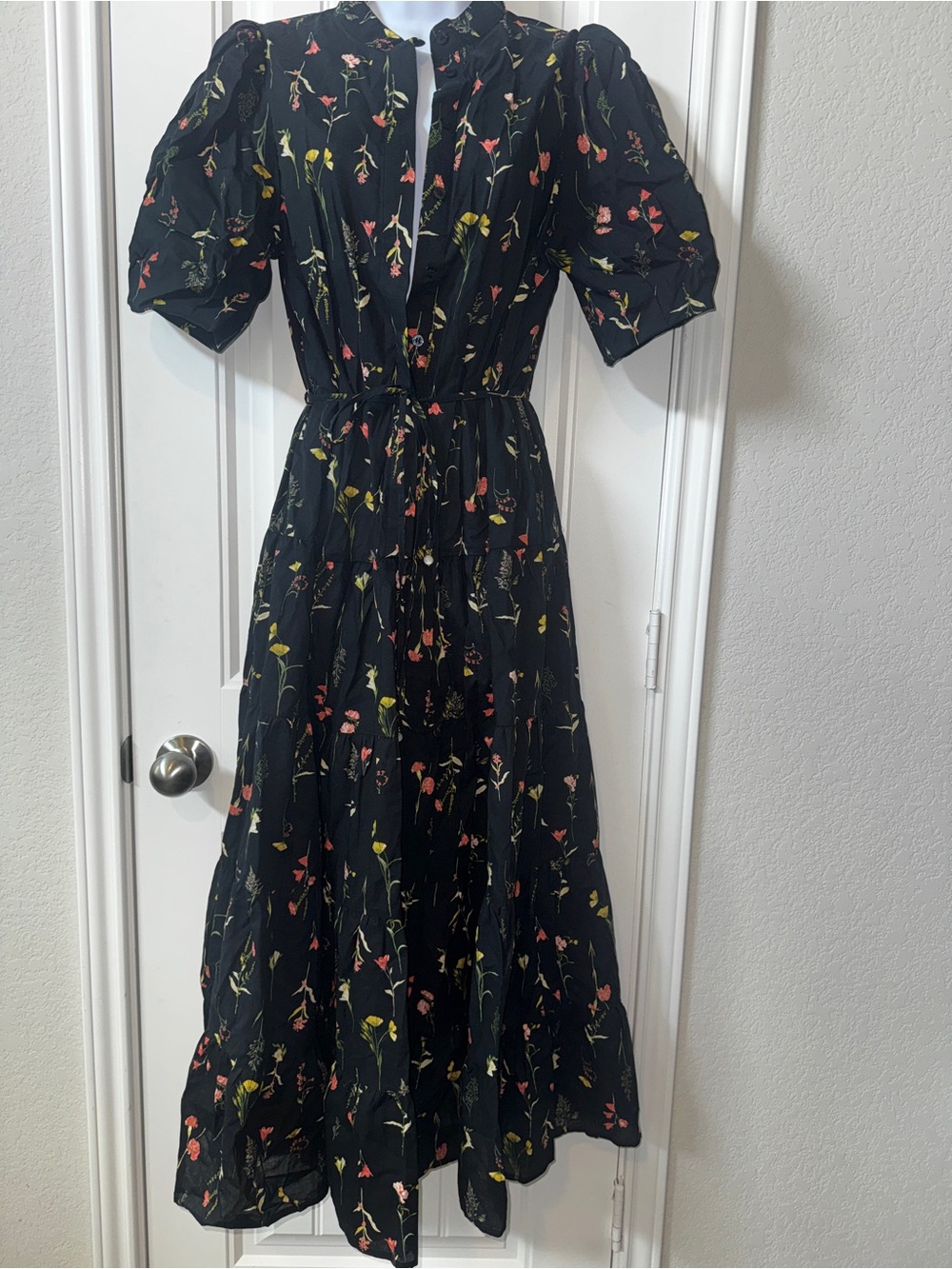 H&M Black Floral Maxi Dress with Puff Sleeves cottagecore prairie